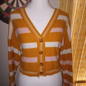 Forever 21 Mustard and Pink Striped Cardigan